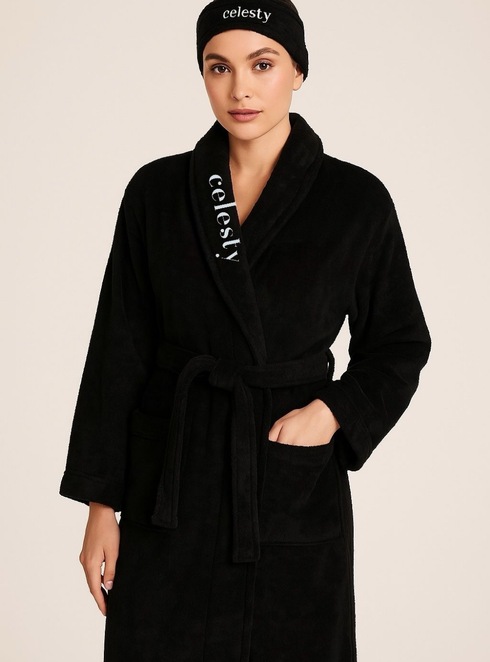 Celesty Luxe Spa Set – Black Robe & Headband