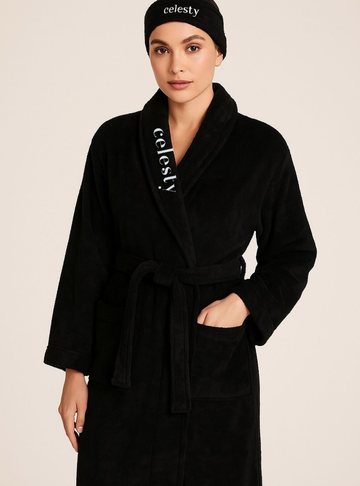 Celesty Luxe Spa Set – Black Robe & Headband